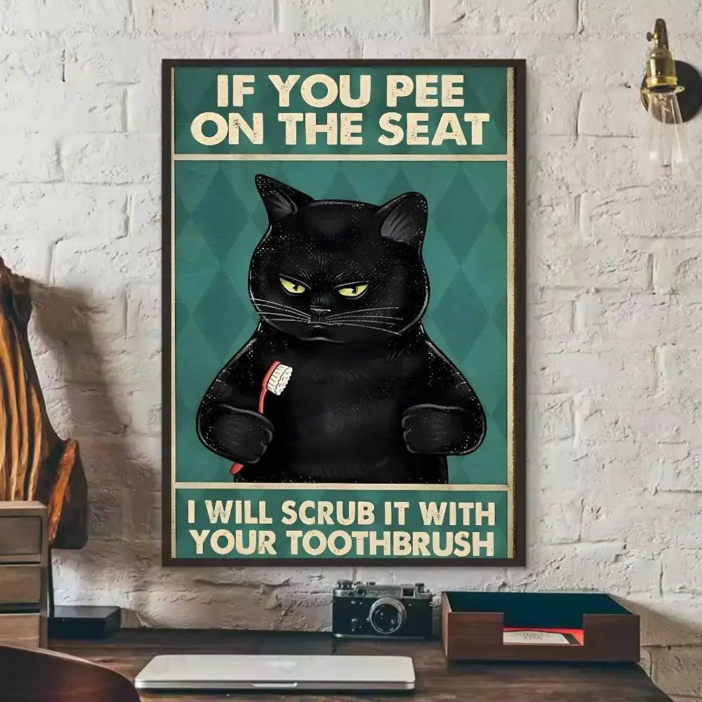 Cute Black Cat Art Are Poster Self-adhesive Art Waterproof Paper Sticker Coffee House Bar Dorm Room Wall Decor-HomeDecorDecals_com