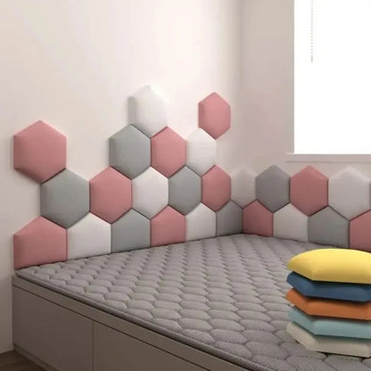 Close-up view of Anticollision Hexagonal Headboard Panel | Room Decor by HomeDecorDecals.