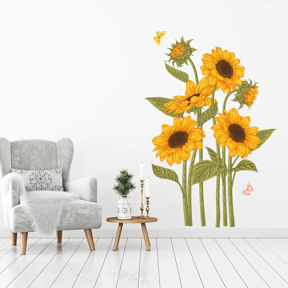 Sunflower and Butterfly Wall Decal | Home Decor design details by HomeDecorDecals.