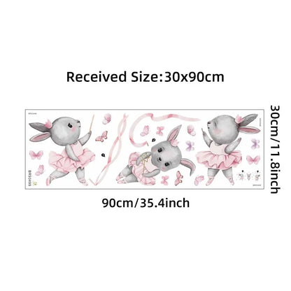 Cartoon Three Gray Rabbits Dancing Ballet Butterfly Wall Stickers for Kids Room Bedroom Nursery Home Decoration Wall Decal-HomeDecorDecals_com