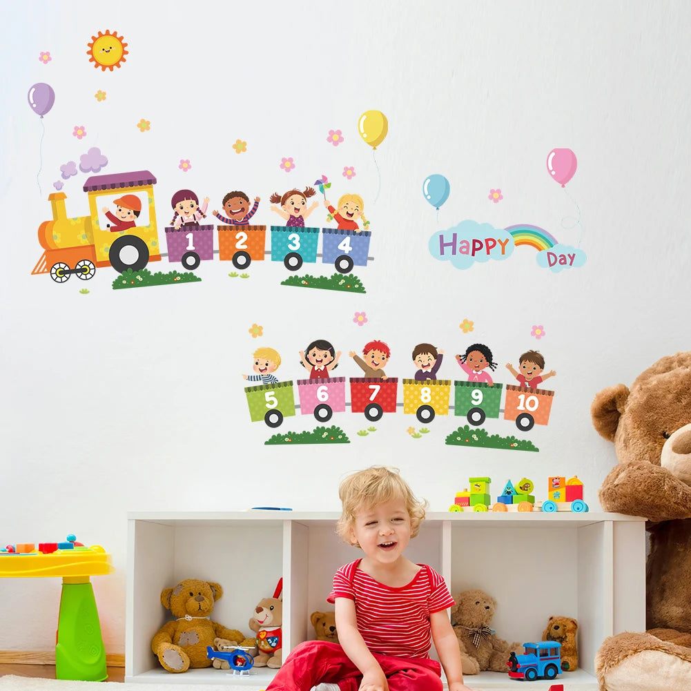 Digital Animal Train Wall Stickers Detachable Children's Tenant Hall Nursery Background Decoration Wall Stickers-HomeDecorDecals_com