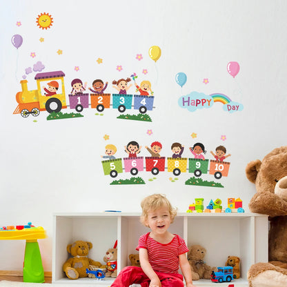 Digital Animal Train Wall Stickers Detachable Children's Tenant Hall Nursery Background Decoration Wall Stickers-HomeDecorDecals_com