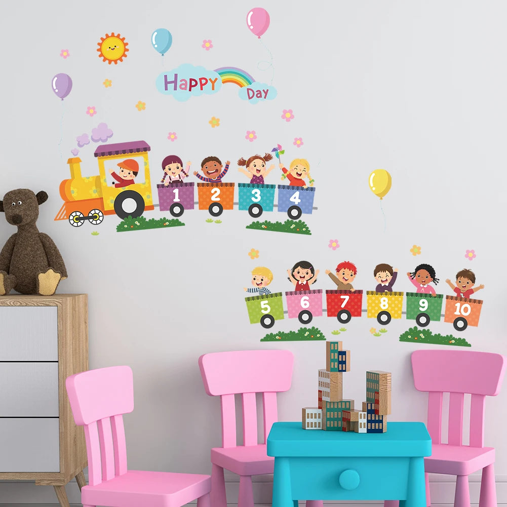 Digital Animal Train Wall Stickers Detachable Children's Tenant Hall Nursery Background Decoration Wall Stickers-HomeDecorDecals_com