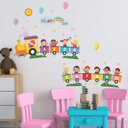 Digital Animal Train Wall Stickers Detachable Children's Tenant Hall Nursery Background Decoration Wall Stickers-HomeDecorDecals_com