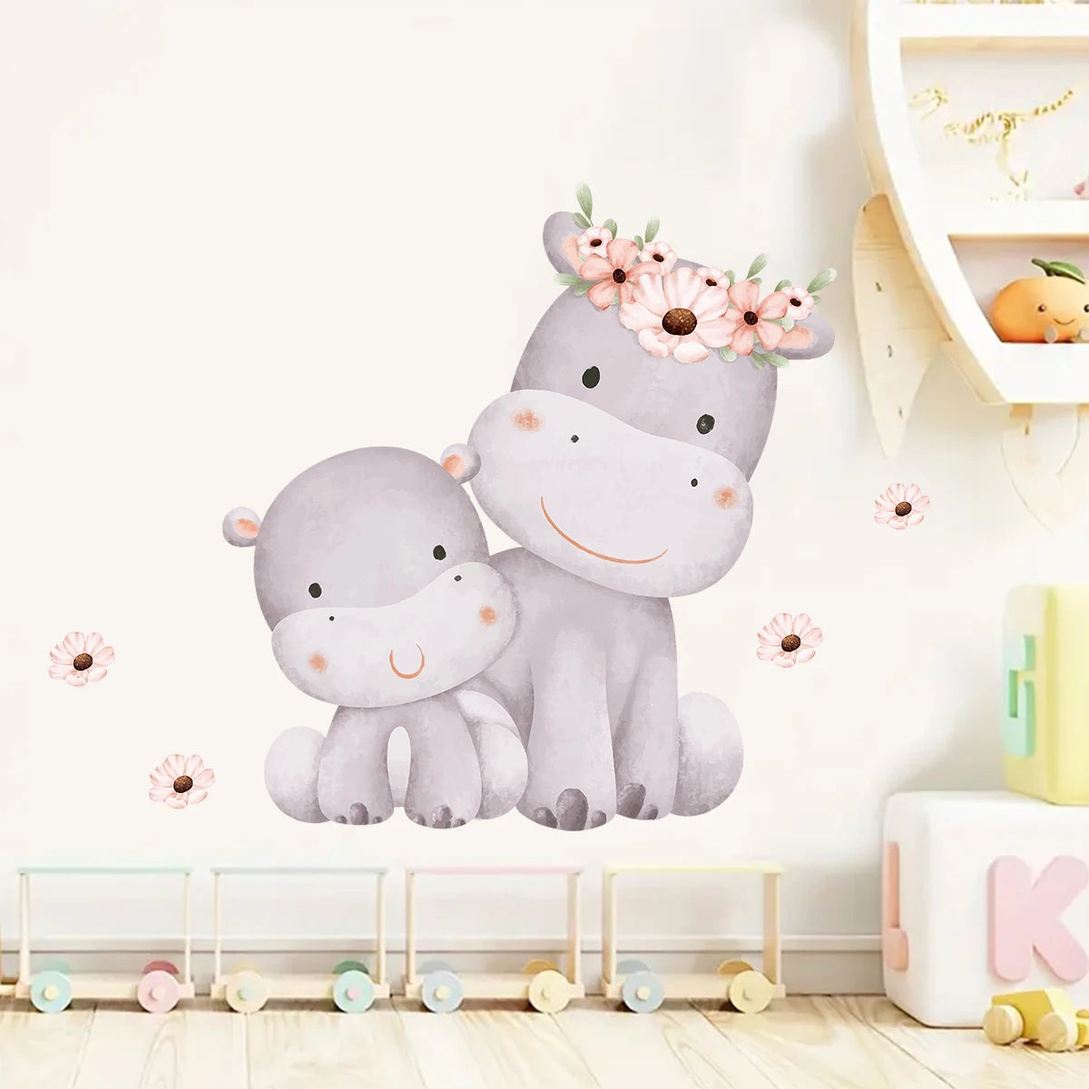 Cartoon Cute Baby Hippopotamus Wall Stickers for Kids Home Decor Accessories Living Room Wall Decals Nursery Bedroom Decoration-HomeDecorDecals_com