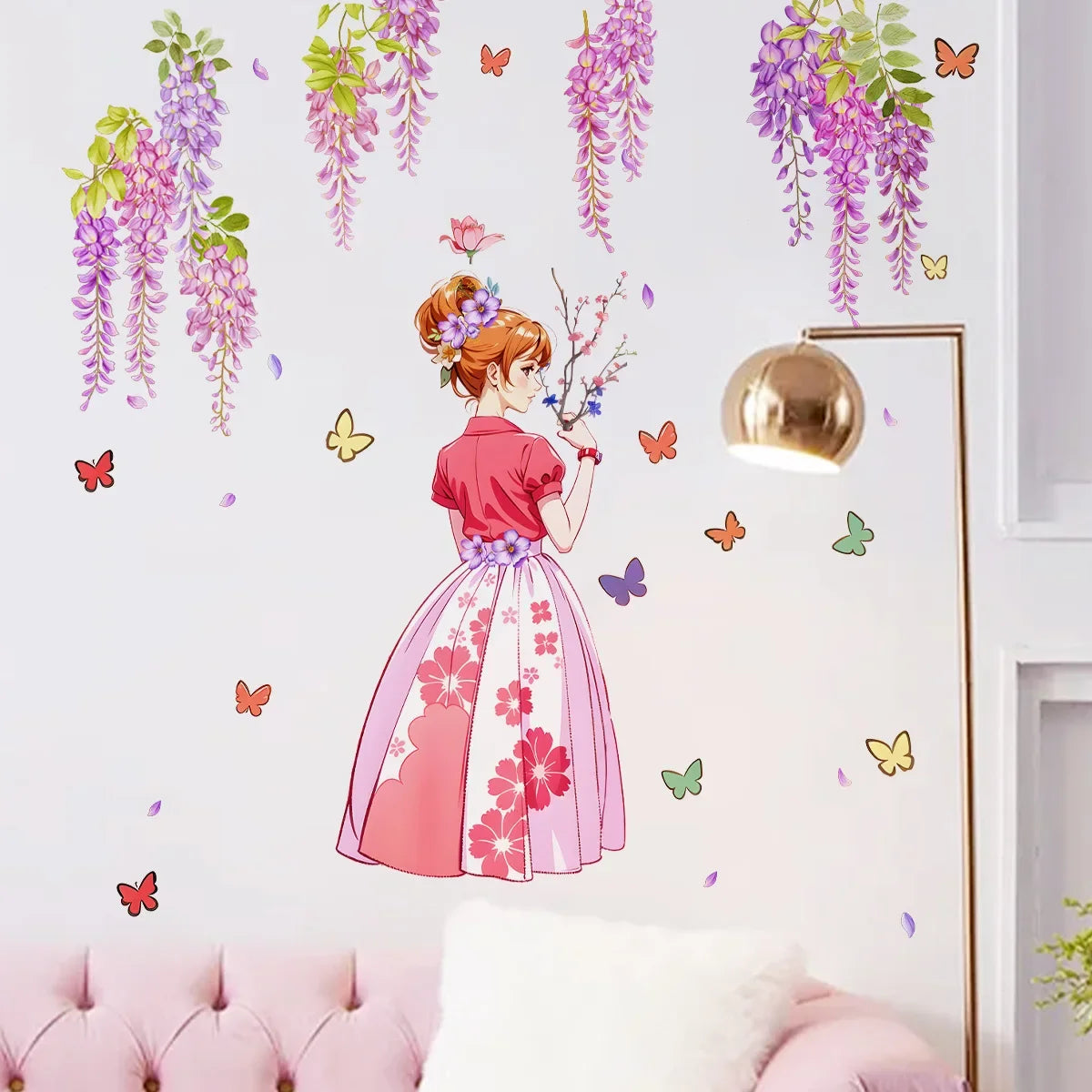 Cute Butterfly girl flower living room decorative stickers Girl Room Children bedroom background wall decorative wall stickers-HomeDecorDecals_com