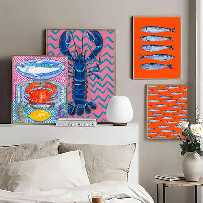 Colorful Sardine Lobster Fish Ocean Animal Self-adhesive Art Poster Retro Kraft Paper Sticker DIY Room Bar Cafe Stickers-HomeDecorDecals_com