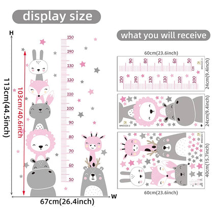 Cartoon Smile Animals Bear Lion Deer Hippo Stars Height Ruller Wall Stickers for Kids Room Boy Girl Room Nursery Wall Decals pvc-HomeDecorDecals_com