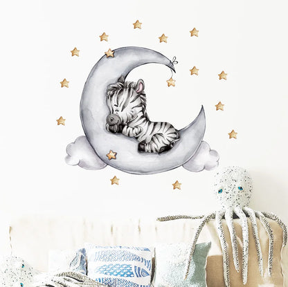 Cartoon Grey Baby Elephant Moon Gold Stars Wall Stickers for Kids Room Decor Nurserry Wall Decals Girl Boy Room Decorative-HomeDecorDecals_com