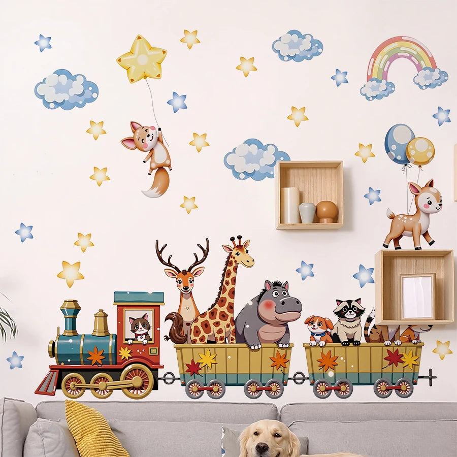 30*90cm Cartoon Animal Train Wall Sticker Removable PVC Wall Decoration For Nursery Room Kids Bedroom Home Decor-HomeDecorDecals_com