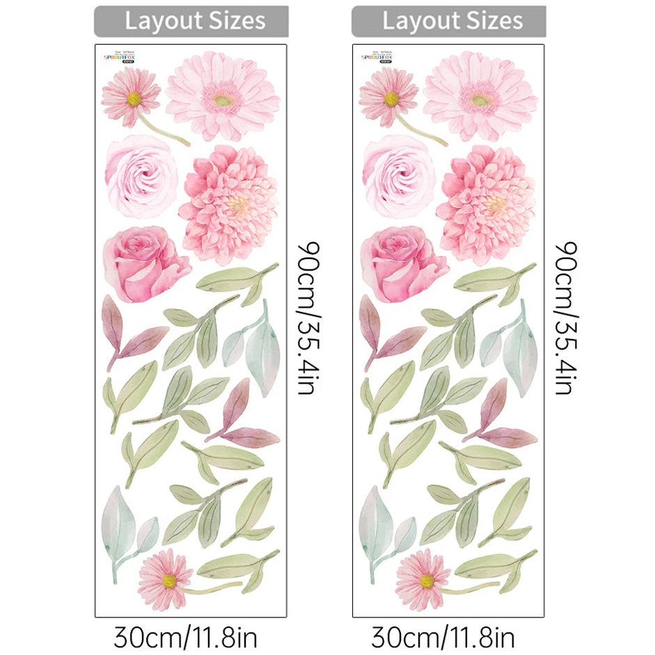 Additional view of Boho Pink Floral Botanical Wall Decal | Home Decor by HomeDecorDecals.