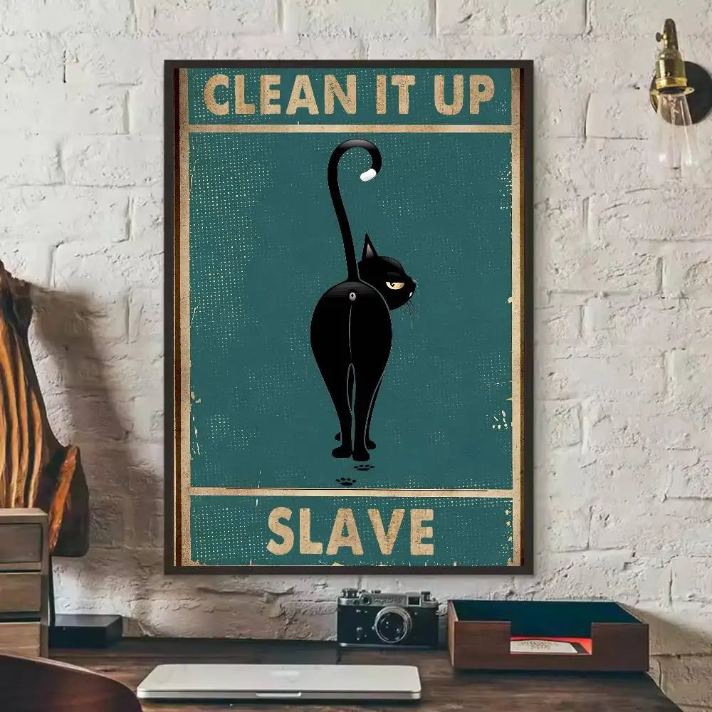 Cute Black Cat Art Are Poster Self-adhesive Art Waterproof Paper Sticker Coffee House Bar Dorm Room Wall Decor-HomeDecorDecals_com