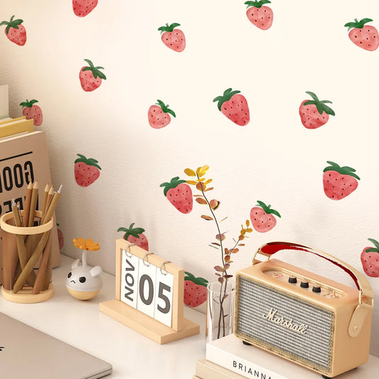 Pink Strawberry Self-Adhesive Vinyl Wall Stickers for Kids Boys Bedroom Home Room Decorations Child Bedroom Wall Art-HomeDecorDecals_com