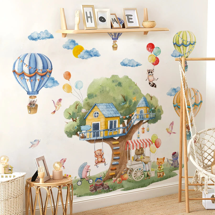 Cartoon Tree And Balloon Animals Wall Sticker-HomeDecorDecals_com