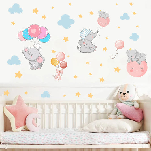 Cartoon Balloon Elephant Wall Stickers Baby Room Star Home Decor Accessories Living Room Bedroom Background Kids Room Decoration-HomeDecorDecals_com