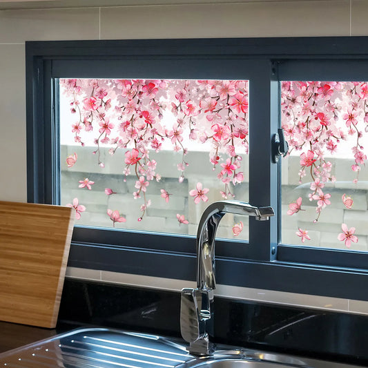 Pink Flower Static Window Decal | Home Decor removable peel and stick wall decal by HomeDecorDecals.