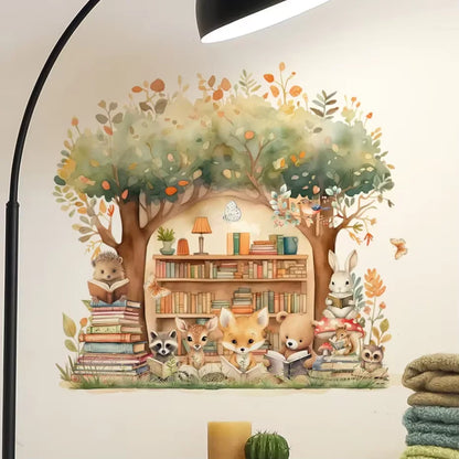 Animals reading in the fairytale tree house Wall Sticker Vinyl Baby Nursery Art Decals for Kids Room Home Decor-HomeDecorDecals_com