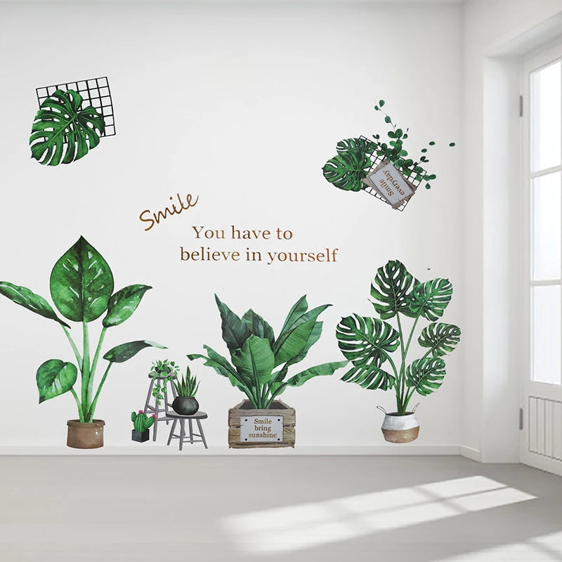 Close-up view of Tropical Leaves and Flowers Wall Decal | Home Decor by HomeDecorDecals.