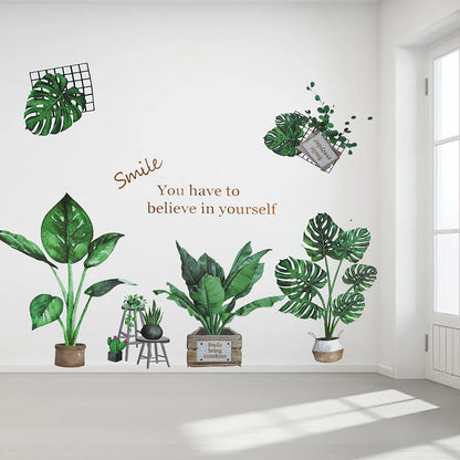 Close-up view of Tropical Leaves and Flowers Wall Decal | Home Decor by HomeDecorDecals.