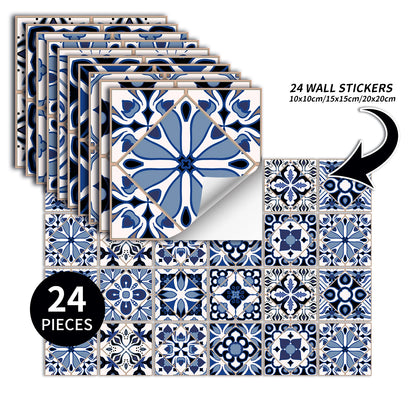 Blue Retro Pattern Self-Adhesive PVC Tile Stickers | Home Decor design details by HomeDecorDecals.