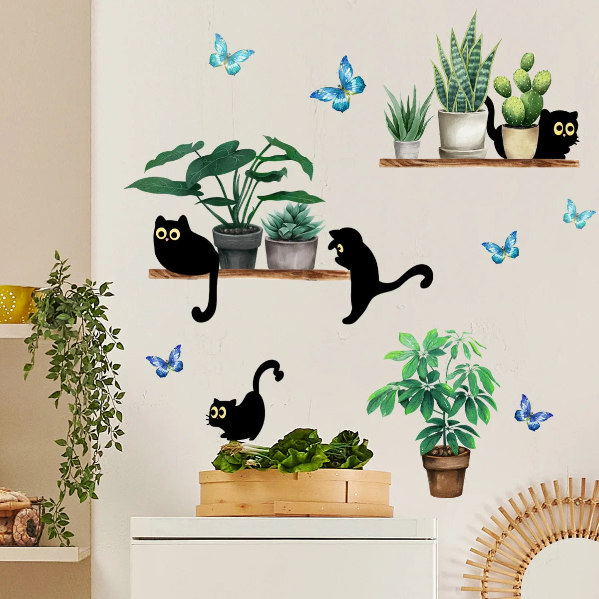 Green Plant Cute Kitten Wall Sticker for Home Decor-HomeDecorDecals_com