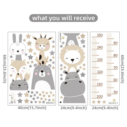Cartoon Smile Animals Bear Lion Deer Hippo Stars Height Ruller Wall Stickers for Kids Room Boy Girl Room Nursery Wall Decals pvc-HomeDecorDecals_com