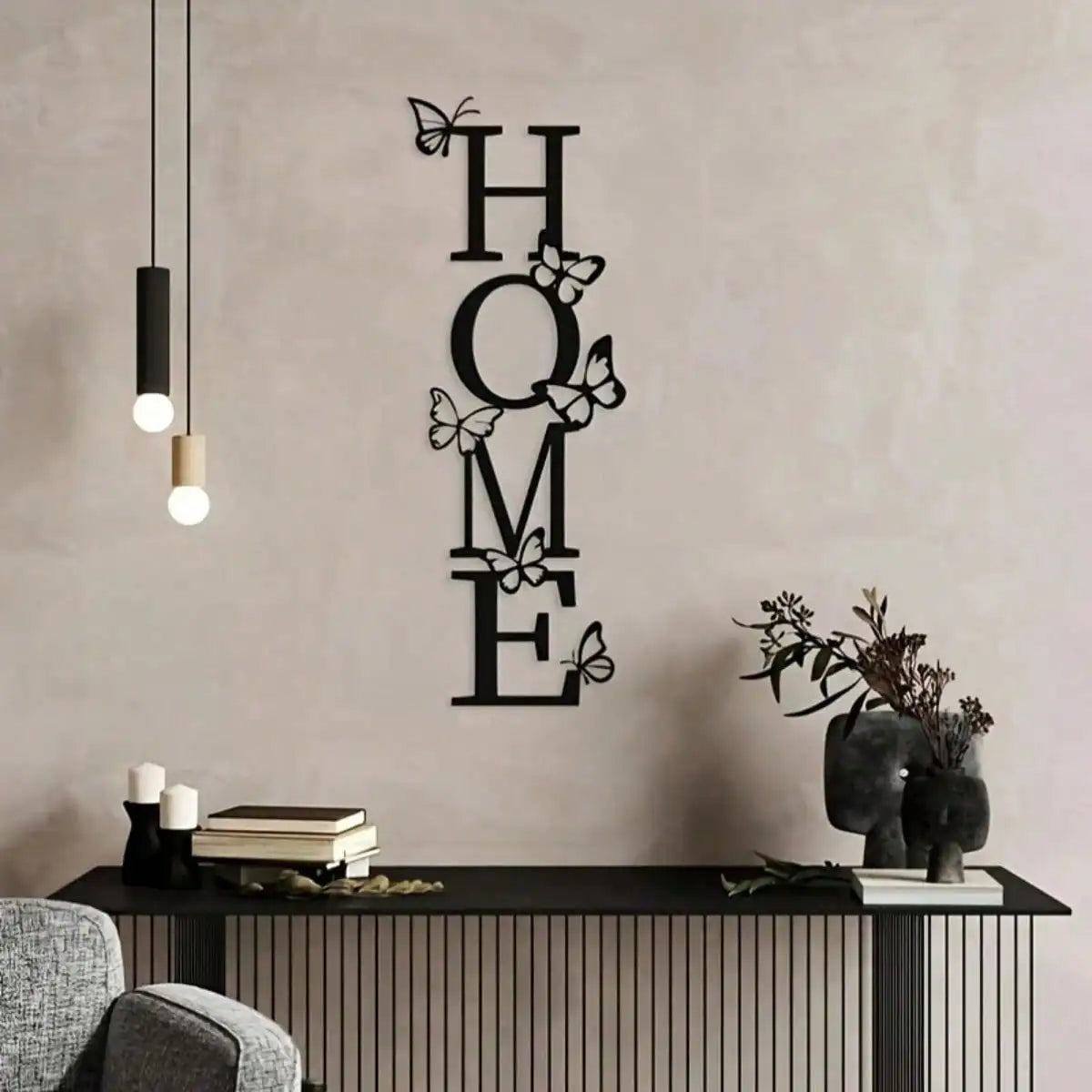 Close-up view of HOME Text and Butterfly Wall Decal | Home Decor by HomeDecorDecals.