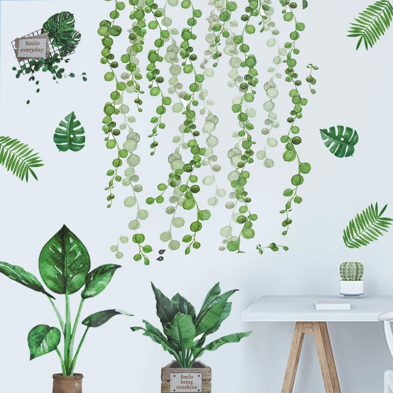 Tropical Leaves and Flowers Wall Decal | Home Decor removable peel and stick wall decal by HomeDecorDecals.