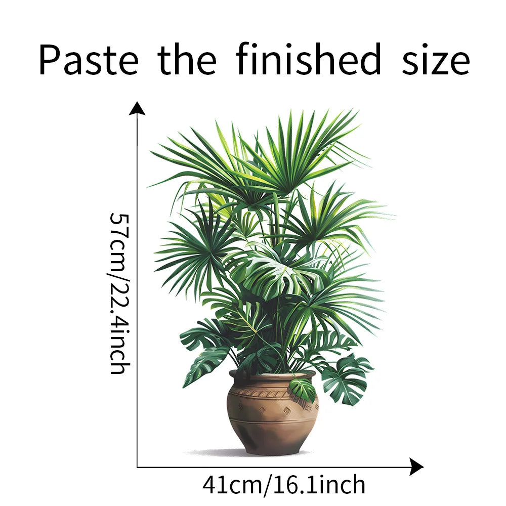 Green Plant Potted Plant Simulation Flower Pot Wall Sticker Bedroom Living Room Foyer Home Wall Decoration Sticker Self Adhesive-HomeDecorDecals_com