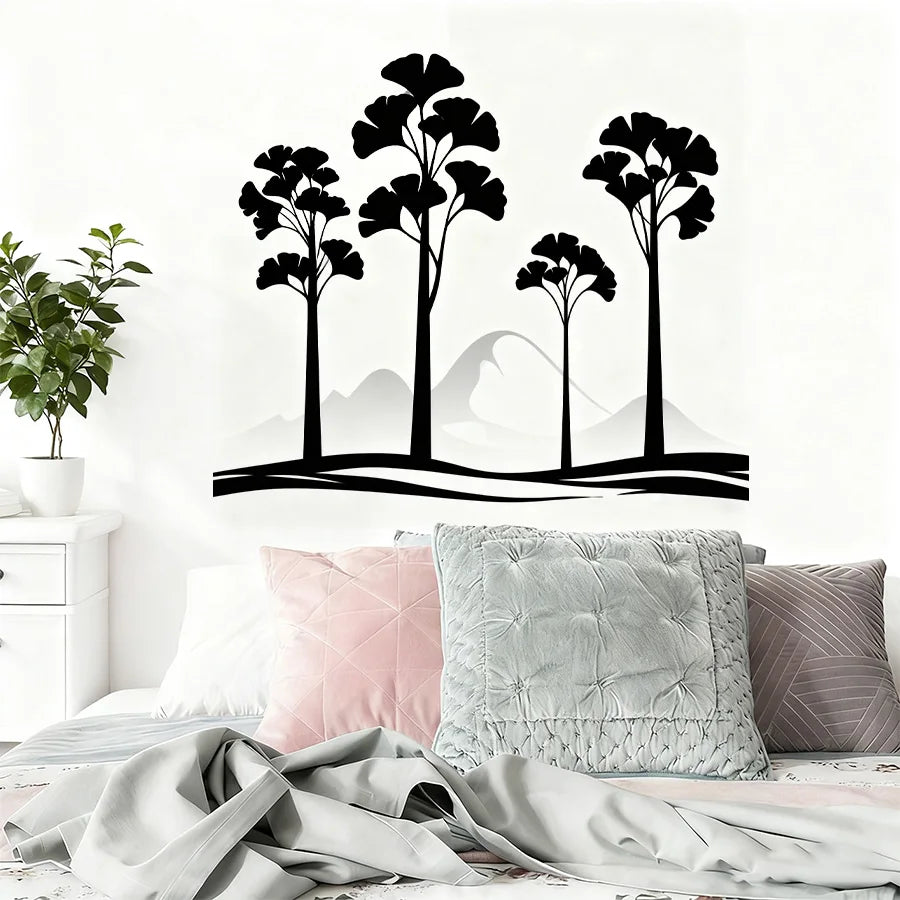 Black Mountain Pine Tree Wall Sticker, Scandinavian Silhouette Decal, Removable Nature Theme Art For Bedroom Living Room-HomeDecorDecals_com