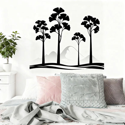 Black Mountain Pine Tree Wall Sticker, Scandinavian Silhouette Decal, Removable Nature Theme Art For Bedroom Living Room-HomeDecorDecals_com