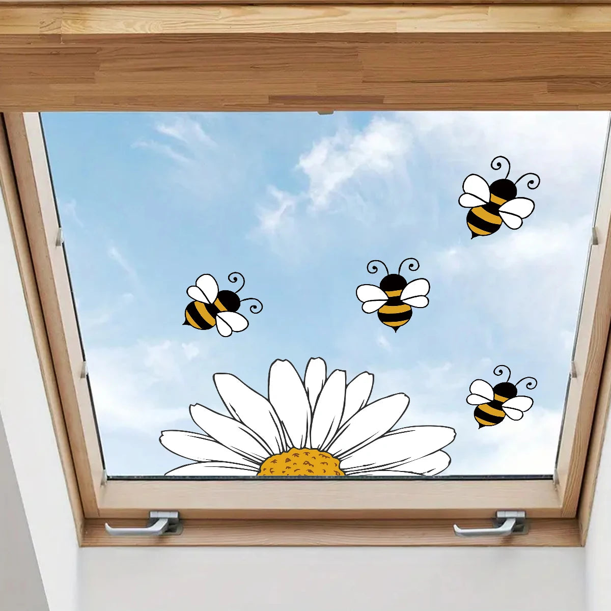 Close-up view of Cartoon Bee and Sunflower Pattern Wall Decal | Home Decor by HomeDecorDecals.