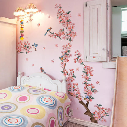 Close-up view of Creative Peach Blossom Bird and Branch Wall Decal | Home Decor by HomeDecorDecals.