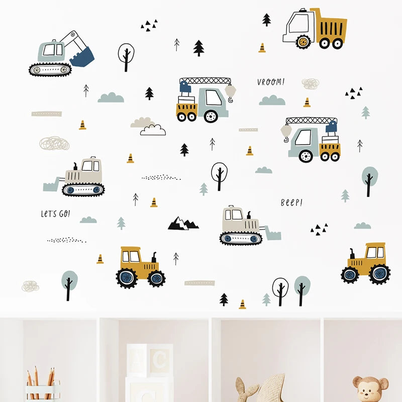 1pc Cartoon Cars Wall Stickers for Children Room Kids Room Truck Tractor Bedroom Wall Decoration Home Decor for The House-HomeDecorDecals_com