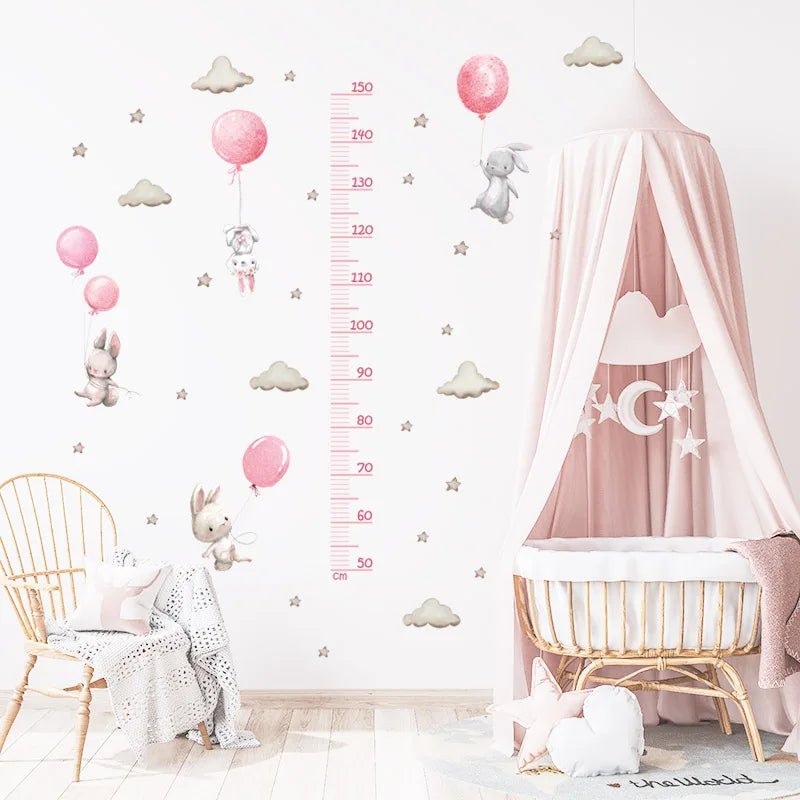Balloon Bunny Height Measure Ruller Wall Stickers Height Chart for Kids Room Bedroom Growth Chart Wall Decals Nursery Stickers-HomeDecorDecals_com