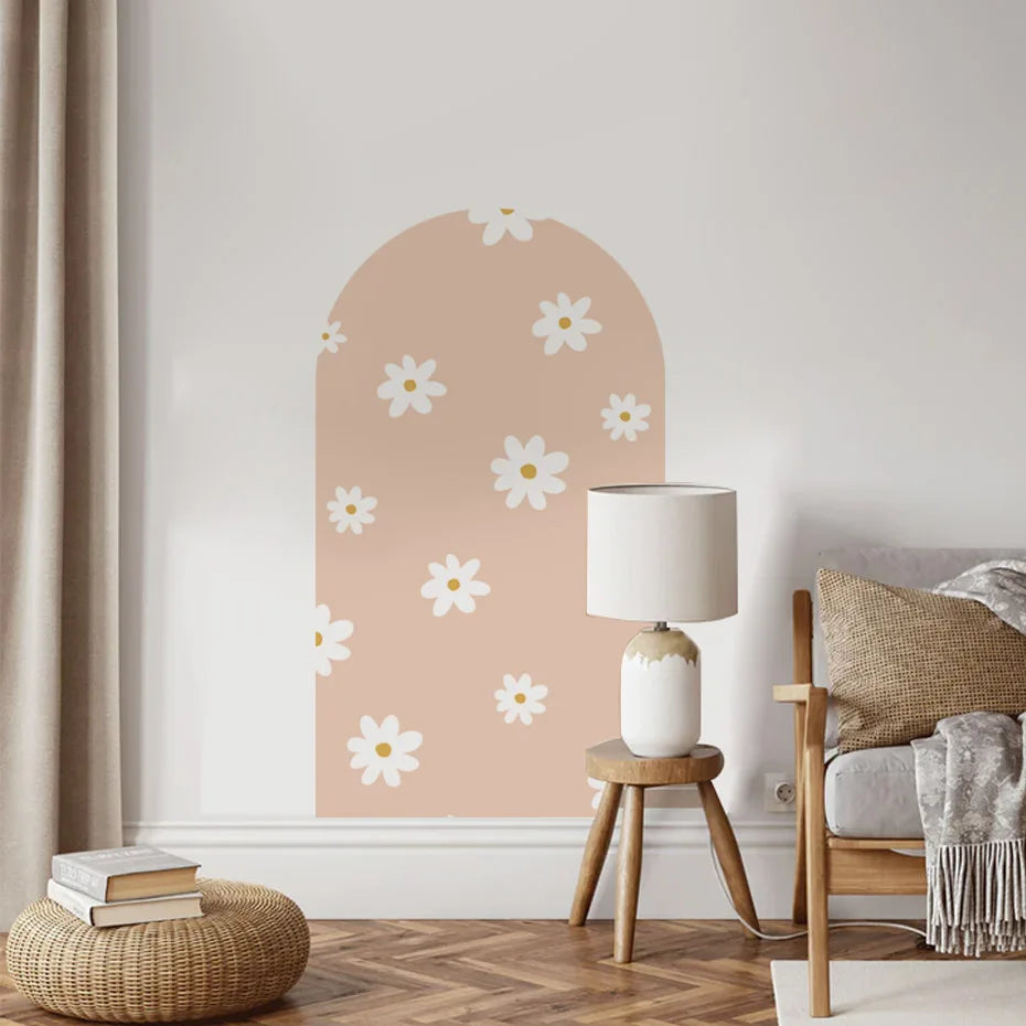 Boho Flowers Arch Wallpaper Nursery Decal Children's Room Baby Sticker Kids Bedroom Living Vinyl Home Decoration Peel and Stick-HomeDecorDecals_com