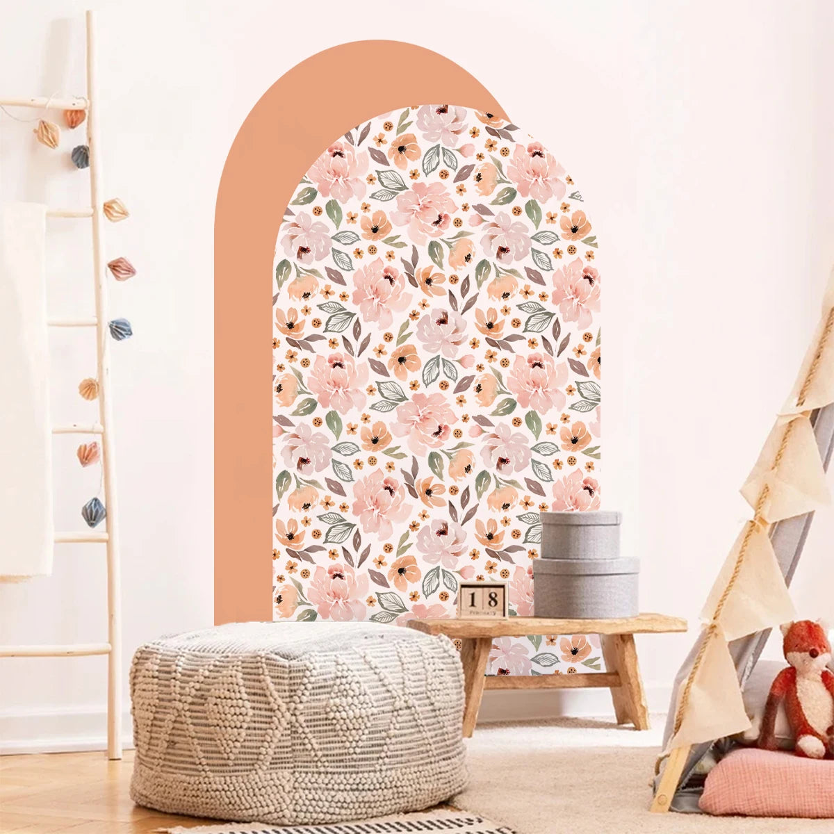 Boho Flowers Arch Wallpaper Nursery Decal Children's Room Baby Sticker Kids Bedroom Living Vinyl Home Decoration Peel and Stick-HomeDecorDecals_com