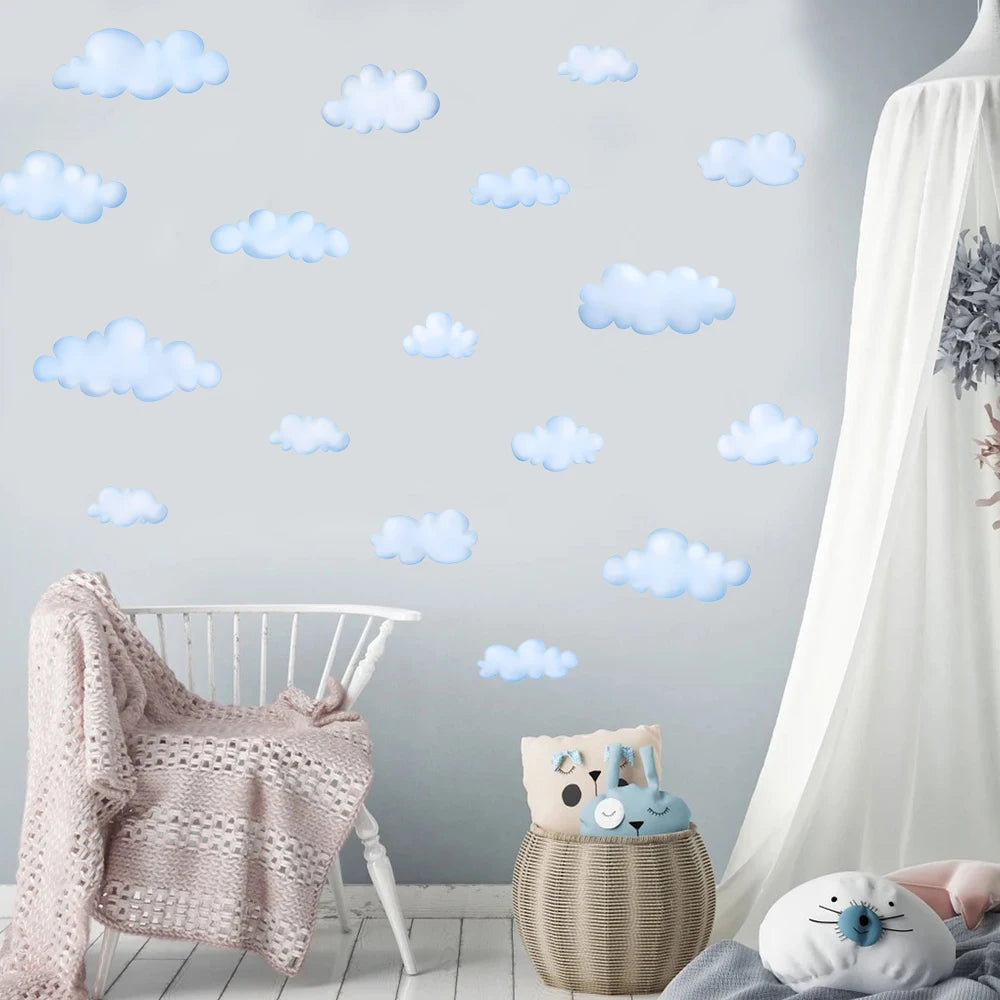 Boho Style Cartoon Light blue Clouds Wall Stickers for Kids Bedroom Home Decoration Bathroom Bathtub DIY Wall Art Wallpaper-HomeDecorDecals_com
