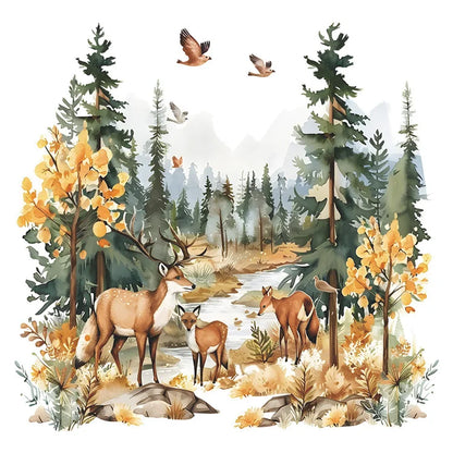 Cartoon Deer Forest Wall Sticker Kids Room Bedroom Background Decor Wallpaper Living Room Home Decoration Self-adhesive Decals-HomeDecorDecals_com