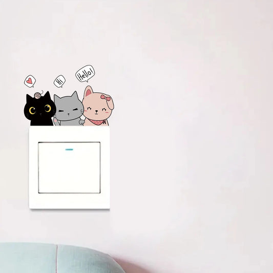 Cartoon Cat Switch Decal | Kids Room Decor removable peel and stick wall decal by HomeDecorDecals.
