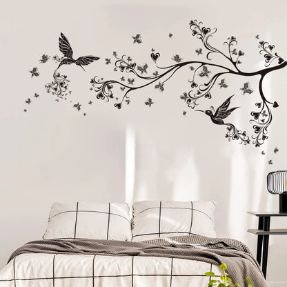 2pcs Silhouette Branches Flowers Birds Butterflies Wall Stickers for Bedroom Decoration Living Room Wall Decals Kid Room Decor-HomeDecorDecals_com