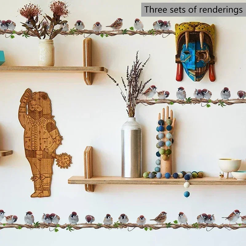 A Row of Birds Standing on The Vine Decal For Home Décor-HomeDecorDecals_com