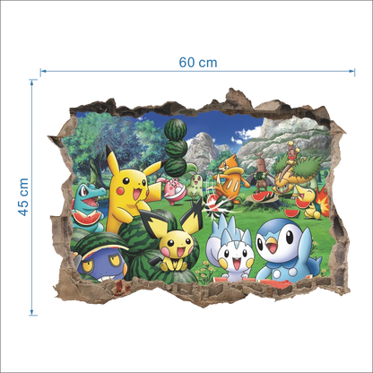 Cartoon Pikachu Wall Sticker For Kids Room Living Room Bedroom Wall Decoration Kids Gifts Door Sticker Cute Posters-HomeDecorDecals_com