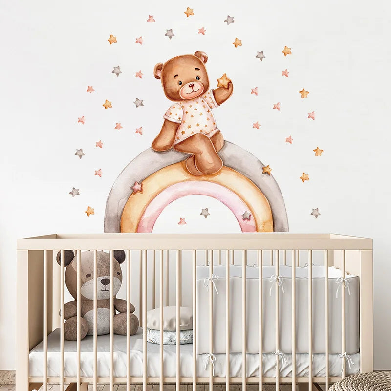 Cartoon Grey Baby Elephant Moon Gold Stars Wall Stickers for Kids Room Decor Nurserry Wall Decals Girl Boy Room Decorative-HomeDecorDecals_com
