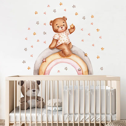 Cartoon Grey Baby Elephant Moon Gold Stars Wall Stickers for Kids Room Decor Nurserry Wall Decals Girl Boy Room Decorative-HomeDecorDecals_com