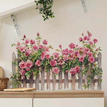 Pink Rose Fence Flowers Wall Decal | Home Decor by HomeDecorDecals.