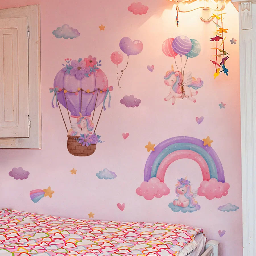 Rainbow Hot Air Balloon Unicorn Star Cloud Love Wall Decal Self-Adhesive Sticker for Girl's Bedroom Dormitory Decor-HomeDecorDecals_com