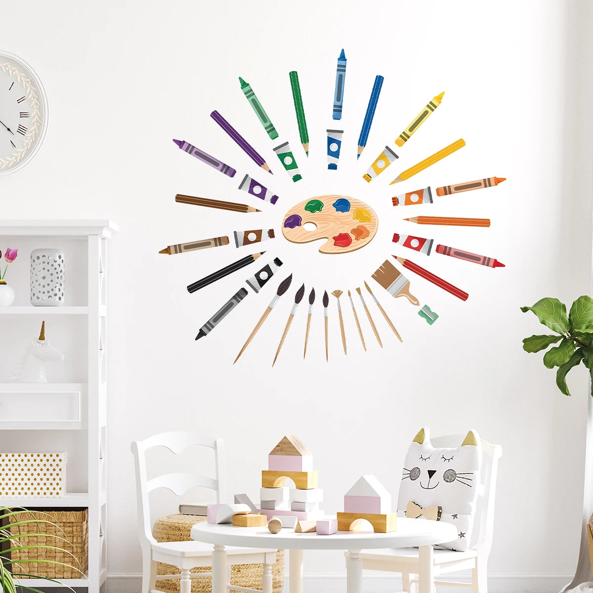 1pcs Cartoon Drawing Board Brush Pattern Self Adhesive Wall Stickers for Kids Room Nursery Decoration PVC Wall Decals Home Decor-HomeDecorDecals_com