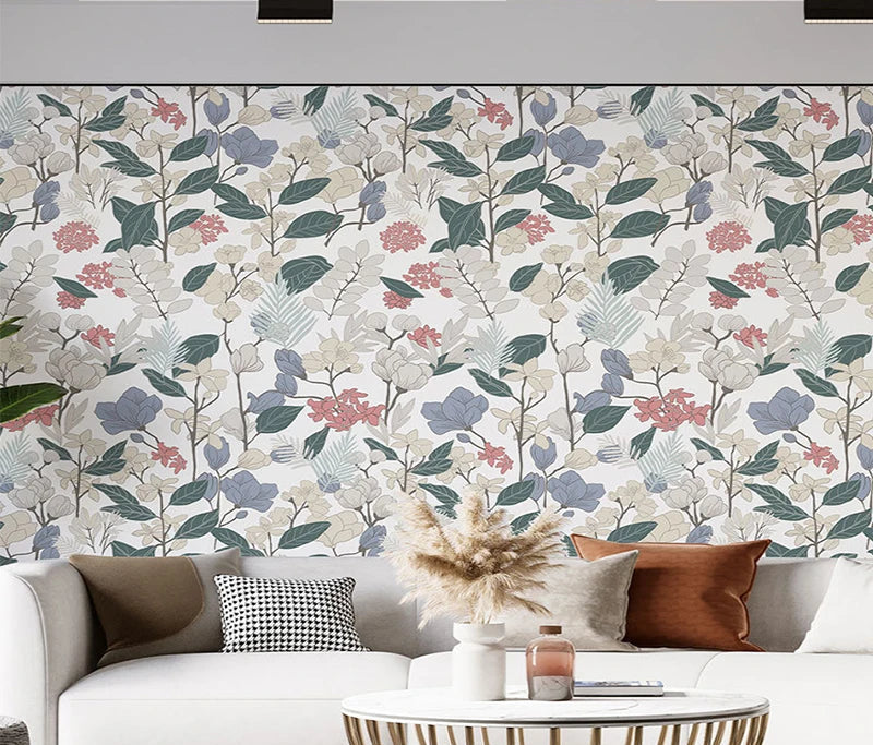Green White Leaves Wallpaper | Home Decor home decor design by HomeDecorDecals.