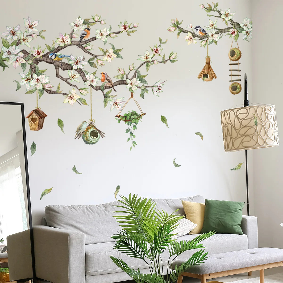 Branches Flowers Birds Wall Sticker Living Room Background Decor Decals Bedroom Decoration Self-adhesive Home Beautify Wallpaper-HomeDecorDecals_com